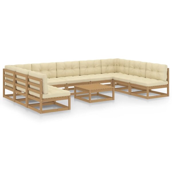 vidaXL Salon de jardin 10 Pièces avec coussins Marron miel Bois de pin