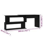 vidaXL Bureau d'angle Noir 200x50x76 cm Bois d’ingénierie