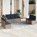 vidaXL Salon de jardin 7 Pièces avec coussins gris résine tressée