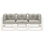 vidaXL Canapé palette à 3 places de jardin avec coussins taupe Bois