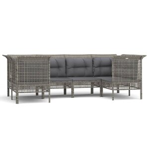 vidaXL Salon de jardin 6 Pièces avec coussins Gris Résine tressée
