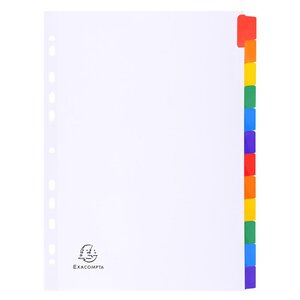 Intercalaires carte blanche 160g avec onglets couleurs renforcés - 12 positions A4 Blanc EXACOMPTA