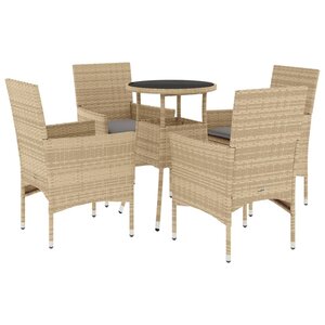 vidaXL Ensemble à manger de jardin et coussins 5 Pièces beige rotin verre