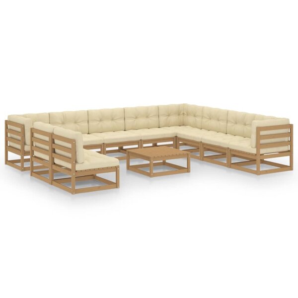 vidaXL Salon de jardin 11 Pièces avec coussins Marron miel Bois de pin