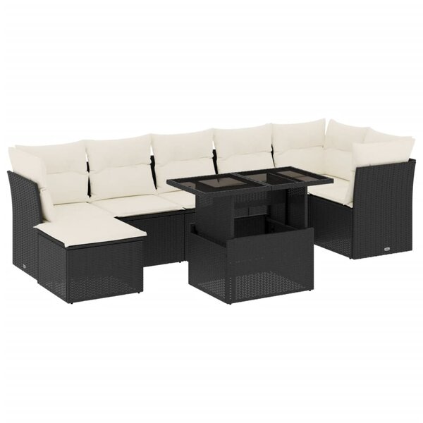 vidaXL Salon de jardin 8 Pièces avec coussins noir résine tressée