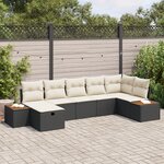 Canapé de Jardin 7 Pièces avec Coussins en Poly Rattan Noir
