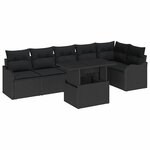 vidaXL Ensemble de canapé de jardin 7 pièces avec coussins en poly rattan noir.