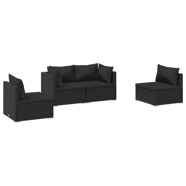 vidaXL Salon de jardin 4 Pièces avec coussins Résine tressée Noir