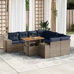 vidaXL Salon de jardin 9 Pièces avec coussins gris résine tressée
