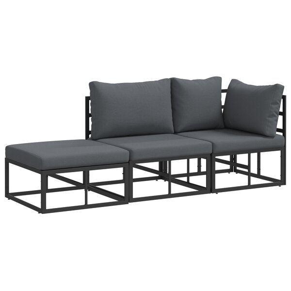 vidaXL Ensemble de canapé de jardin 3 Pièces Noir 211.5 x 71.5 x 71 cm