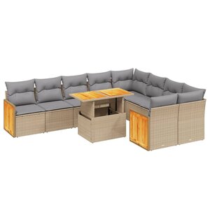 vidaXL Salon de jardin avec coussins 10 Pièces beige résine tressée