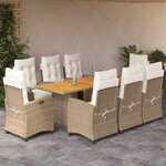 vidaXL Ensemble à manger de jardin et coussins 9 Pièces beige Poly rotin