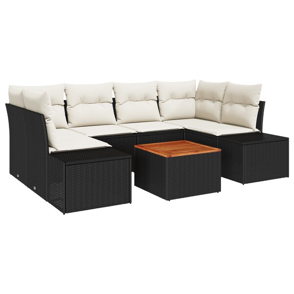 vidaXL Ensemble de Canapés de Jardin 7 Pièces Noir  blanc 55 x 55 x 37 cm