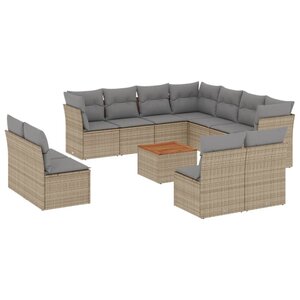 vidaXL Salon de jardin et coussins 12 Pièces mélange beige résine tressée