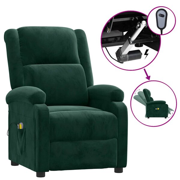vidaXL Fauteuil électrique de massage Vert foncé velours