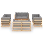 vidaXL Salon de jardin 9 Pièces avec coussins Bois de pin massif