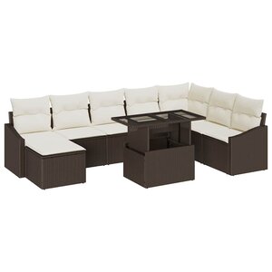 vidaXL Ensemble de canapé de jardin avec coussin 9 Pièces Marron et Crème