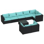 vidaXL Salon de jardin 9 Pièces avec coussins Noir Résine tressée