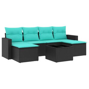 vidaXL Salon de jardin 7 Pièces avec coussins noir résine tressée