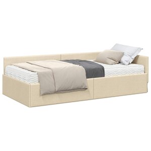 vidaXL Cadre de lit d'angle avec matelas 2 pc Crème 80 x 200 cm tissu