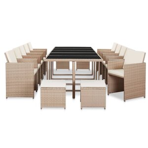 vidaXL Salon de jardin avec coussins 15 Pièces Résine tressée Beige