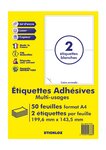 50 planches A4 - 2 étiquettes 199,6 MM x 143,5 MM autocollantes blanche par planche pour tous types imprimantes - Jet d'encre/laser/photocopieuse