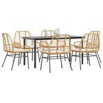 vidaXL Ensemble à manger jardin coussins 7Pièces marron poly rotin verre