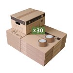 Pack and Move - Lot 30 Cartons Déménagement Stockage S - 36 x 28 x 18 cm - Poignées renforcées - 2 adhésifs offerts