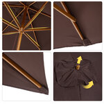 Parasol droit hexagonal bois polyester haute densité 2 95 x 2 x 2 55 m chocolat