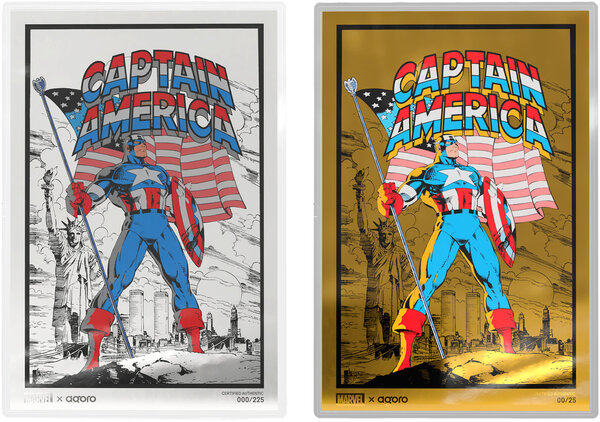Monnaie CAPTAIN AMERICA Marvel 250 Anniversaire Feuille Argent ou Or Blind Box Niue 2026