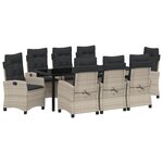vidaXL Ensemble de repas de jardin 9 pièces avec des coussins en poly rattan gris clair