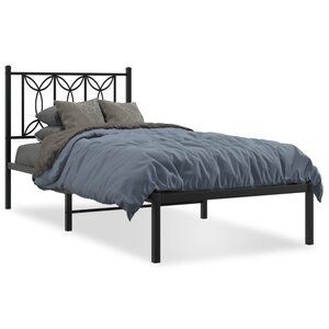 vidaXL Cadre de lit métal sans matelas avec tête de lit noir 90x190 cm