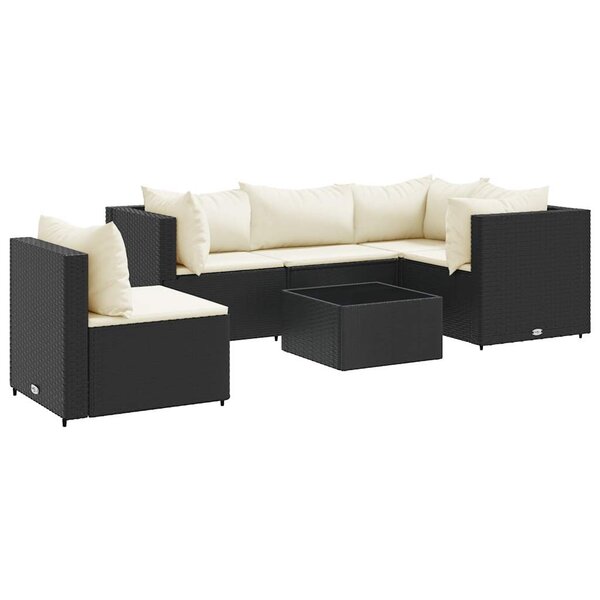 vidaXL Salon de jardin 6 Pièces avec coussins Noir Résine tressée