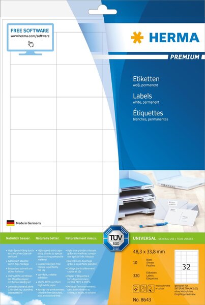 Etiquettes premium sur 10 feuilles a4 210 x 148 mm, blanc herma