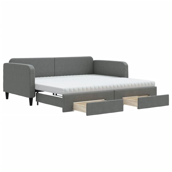 vidaXL Lit de jour avec gigogne et tiroirs gris foncé 100x200 cm tissu