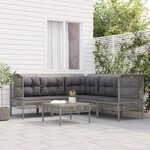 vidaXL Salon de jardin 6 Pièces avec coussins Gris Résine tressée