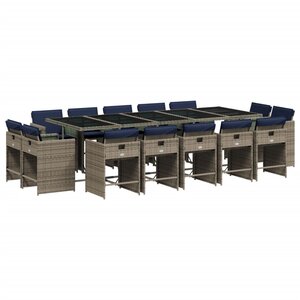 vidaXL Ensemble à manger de jardin 15 Pièces coussins gris résine tressée