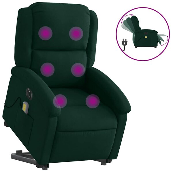 vidaXL Fauteuil inclinable de massage électrique vert foncé velours