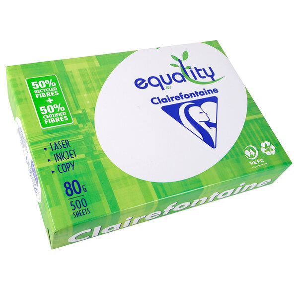 Carton 2500 Feuilles Papier 80g A4 210x297 mm Certifié PEFC 50% Recyclé Blanc EQUALITY