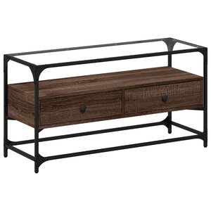 vidaXL Meuble TV avec dessus en verre chêne marron bois d'ingénierie