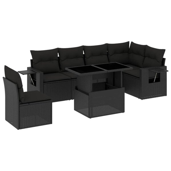 vidaXL Salon de jardin 7 Pièces avec coussins noir résine tressée