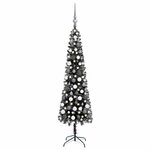vidaXL Arbre de Noël mince pré-éclairé et boules noir 180 cm