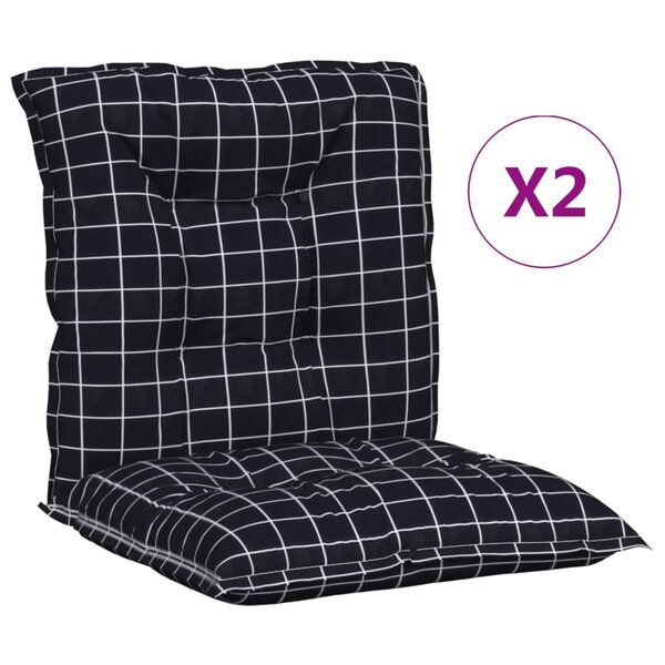 vidaXL Coussins de chaise à dossier bas lot de 2 noir à carreaux tissu