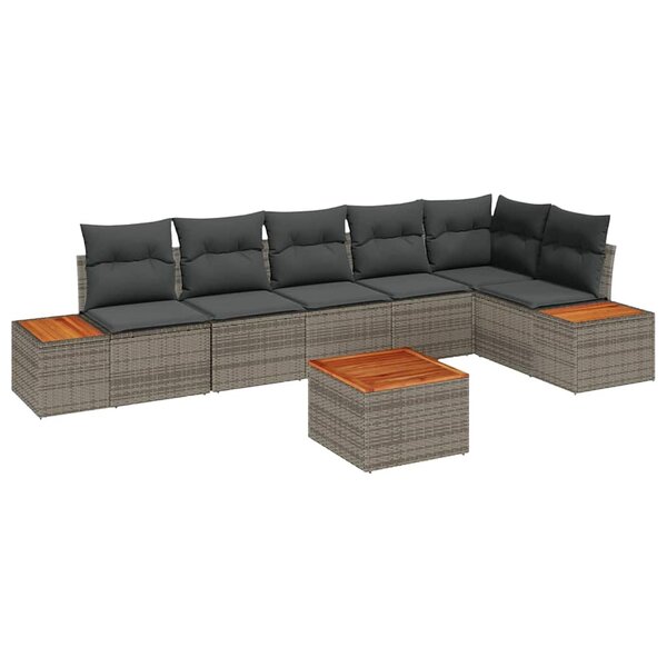 vidaXL Set de canapé de jardin 7 pièces avec des coussins gris en rotin synthétique et acacia