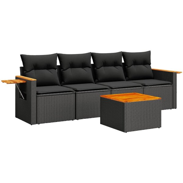 vidaXL Salon de jardin 5 Pièces avec coussins noir résine tressée