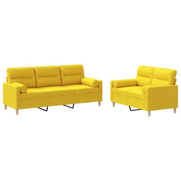 vidaXL Ensemble de canapés 2 Pièces avec coussins jaune clair tissu