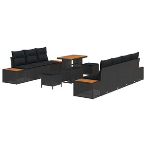 vidaXL Ensemble de canapé de jardin 10 Pièces Noir 90 x 55 x 71 cm