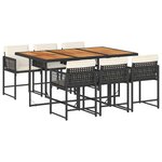 vidaXL Ensemble à manger de jardin coussins 7Pièces Noir Résine tressée