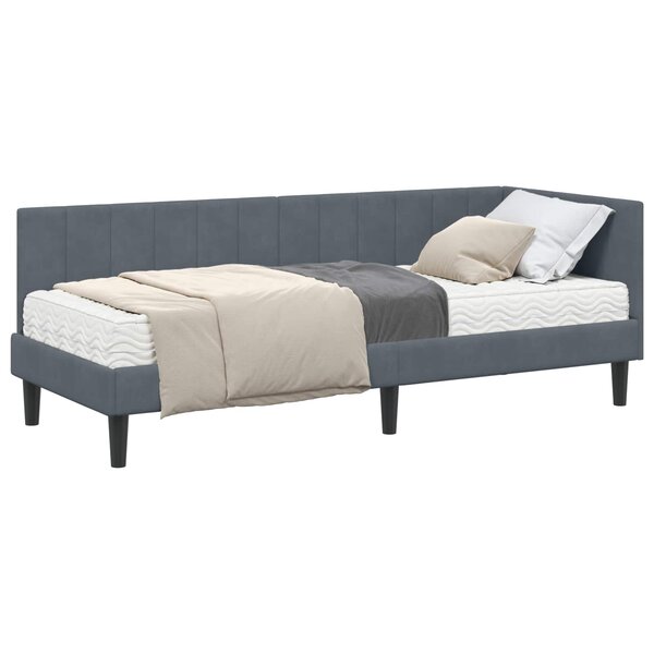 vidaXL Cadre de lit d'angle avec matelas 2 Pièces Gris Velours