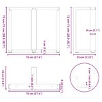 vidaXL Pieds de table à manger en T 2 pièces Blanc 70x35x(72-73) cm Acier